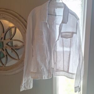 Lulu B 100% Linen Lightweight White Jacket Sz Medium